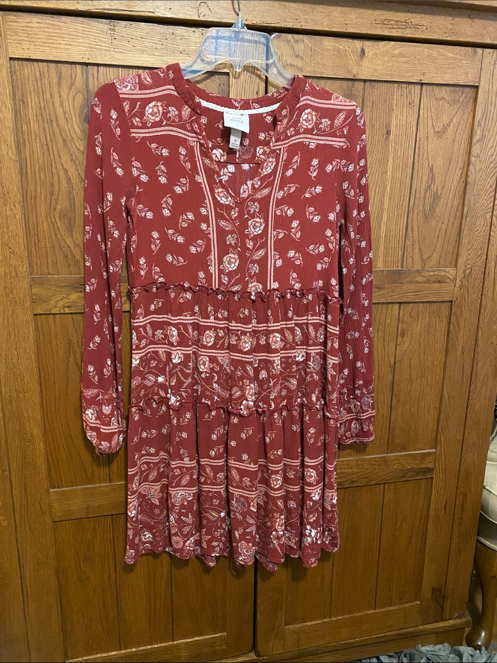 Knox Rose Rust Floral Tiered Long-Sleeve Dress